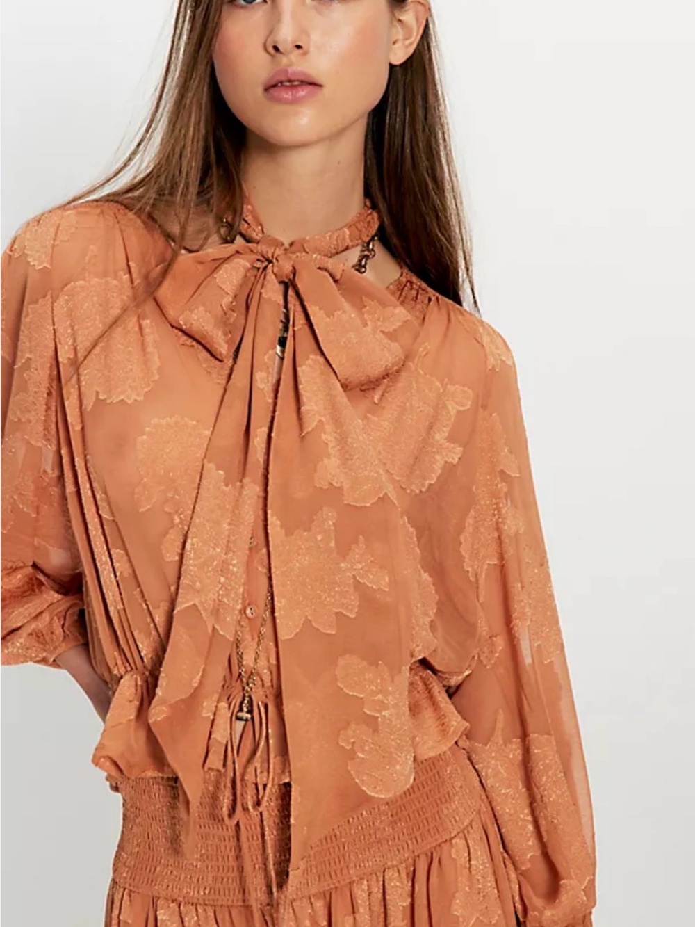 Free people size smallWomen’s Tie-Neck Floral Blouse in Rust